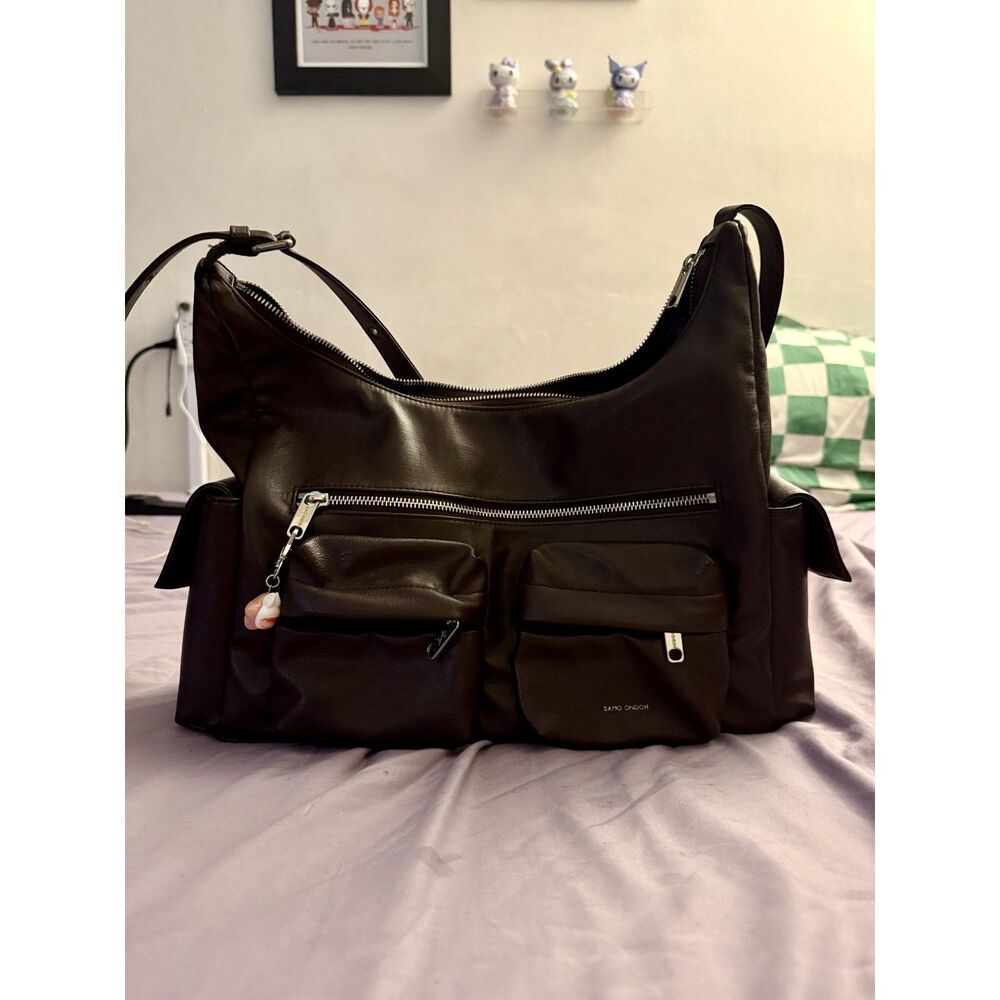 Samo Ondoh Chocolate Brown Multi-Pocket Hobo Shoulder Bag - Picture 3 of 7